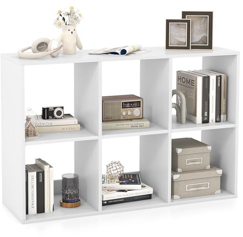 COSTWAY Bücherregal mit 6 Fächern, Würfelregal, Standregal, offenes Regal, Aufbewahrungsregal für Wohnzimmer, Arbeitszimmer, Büro, modern, Weiß