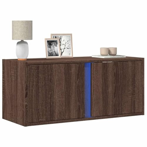 ShGaxin 852263 Meuble TV mural avec lumières LED en chêne marron 80 x 31 x 35 cm