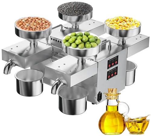 SNBGRYE Pressa per Olio Automatica A 4 Teste, Macina Olio di Semi Commerciale da 12-25 kg/H, Pressatura A Freddo/Caldo, Riscaldamento A Temperatura Costante A 210°, Estrattore di Olio per Cereali