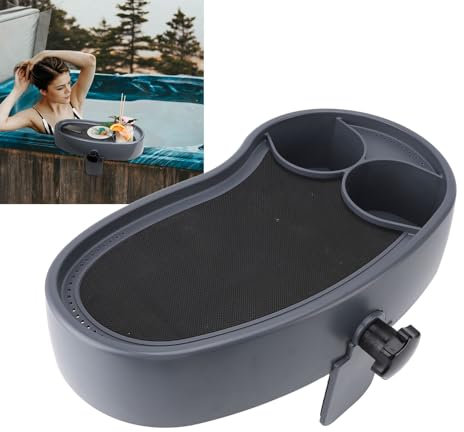 Hot Tub Table, Adjustable Hot Tub Trays with 2 Cup Holder, Hot Tub Accessories, Nonslip Hot Tub Drink Holder for Aboveground Bathtub, Spa with Wall Thickness of 3.5'' to 7.5''