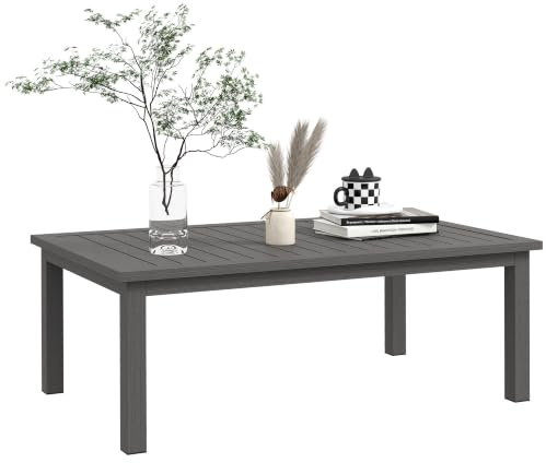 Outsunny Table Basse Rectangulaire Plateau à Lattes 100 x 60 x 37 cm Marron | Table de Jardin, pour Intérieur/Extérieur, en Aluminium