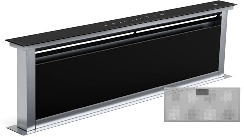 Klarstein Royal Flush Eco Downdraft Dunstabzugshaube - A++ Energieeffizienz, 836 m³/h Luftumwälzung, Leise 70 dB, Touch-Bedienfeld, LED-Beleuchtung in 9 Farben, Wandmontage, Umluftbetrieb Möglich
