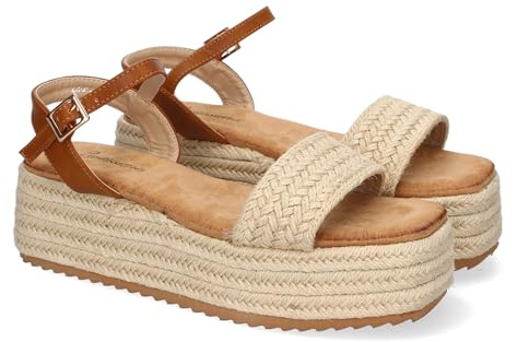 shoes&blues.es Sandalia de Plataforma de Yute para Mujer, Comodas y Elegantes, Diseno Moderno con Pala Abierta de Yute y Cierre de Hebilla, Ideales para Primavera-Verano.