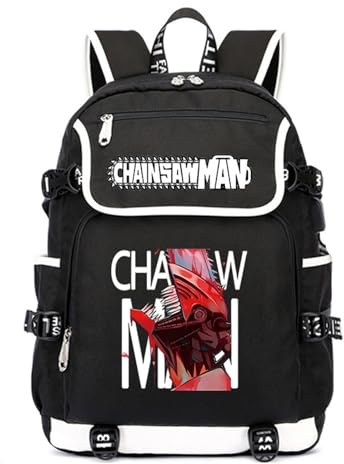 BRINSE Chains-aw Man Anime School Bag, Fashion Cartoon Backpacks with US.B, Unisex Comfortable Practical College or Camping Picnic, Lightweight(Multi 3)