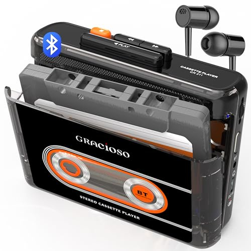 Bluetooth Cassette Tape Player with 1100mAH Rechargeable Battery, Compact Vintage Cassette Player with Earphone, Back Clip Portable Cassette Player for Home,Park