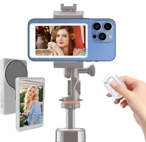 Phone Vlog Selfie Monitor Screen, Magnetic Selfie Screen with Remote Control, Wireless Sync Back Camera Monitor Built-in Speaker for Vlog Live Stream TikTok, Compatible with iPhone&Android（White）