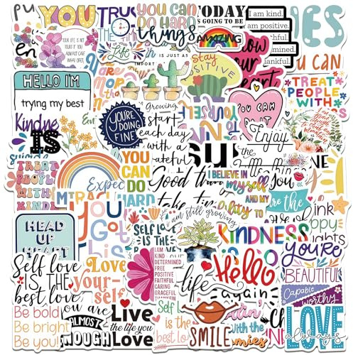 Tivleed Motivational Stickers, Scrapbook Stickers, Kindle Stickers, 52 Pcs Positive Affirmation Quotes PVC Sticker Pack, Waterproof Inspirational Stickers for Laptop, Journal, Water Bottle, Kids Rewar