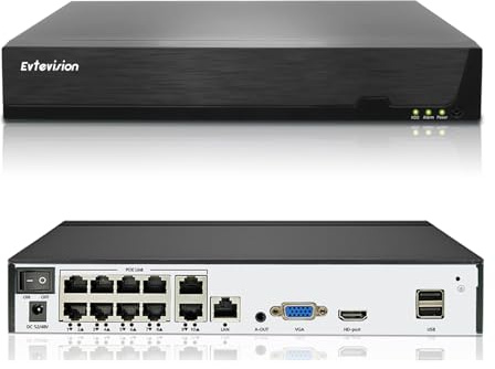 Evtevision 10 Kanal 4K NVR Überwachungssystem Rekorder, 10CH PoE NVR Recorder für 8MP/6MP/5MP/4MP/1080p/720p PoE IP Kamera, unterstützt ONVIF, HDMI/VGA Ausgang, Fernzugriff, H.265+