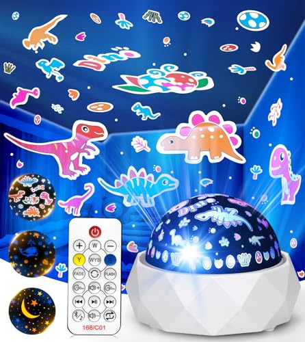 Night Light Projector for Kids, Rechargeable Sensory Light with 3 Films,Mult-Lighting Modes,Timer and Remote,360° Rotate Star Dinosaur Toys Night Light Projector for Bedroom & Baby Boy Girl Gifts