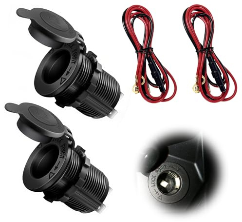 2 Piezas Toma Encendedor Cigarrillos 12V-24V CC, Zócalo 12V Universal, Enchufes Adaptador Impermeable con Fusible y Cable Conexión 1m, para Coches Motocicletas Barcos Tractores Cortacéspedes