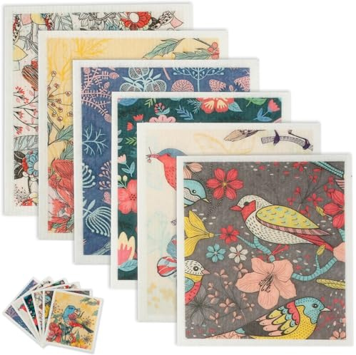 Eummy 6PCS Swedish Dishcloths Reusable Kitchen Dish Towels Absorbent and Quick-Drying Dish Cloths Washable Kitchen Dish Rags Soft Cellulose Sponge Cloths