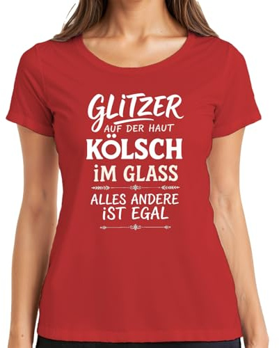 T-shirt humoristique Kölsch à paillettes sur la peau dans le verre - Cadeau amusant pour femme, rouge, L
