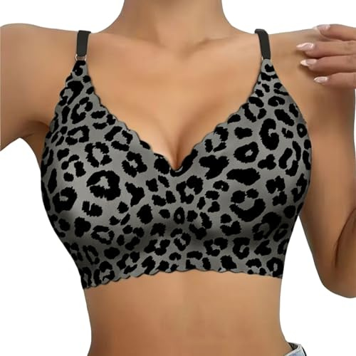 ZTFYKLIN Sujetadores Sin con Estampado De Leopardo para Mujer, Sujetador Tipo Bralette Cómodo Total Y Soporte. Varillas (Black, L) Tallas Grandes Mujer Relleno Reductor Espalda Body Tirantes