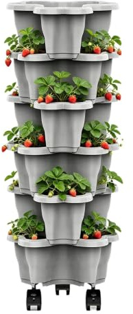 XMCCVT Torre Per Piante Impilabile Con 6 Piani E Ruote, Torre Di Fragole, Patate, Vaso Per Piante Da Giardino, Per Fragole, Patate Ed Erbe Aromatiche, 25 X 10 Cm, Uso Interno Ed Esterno