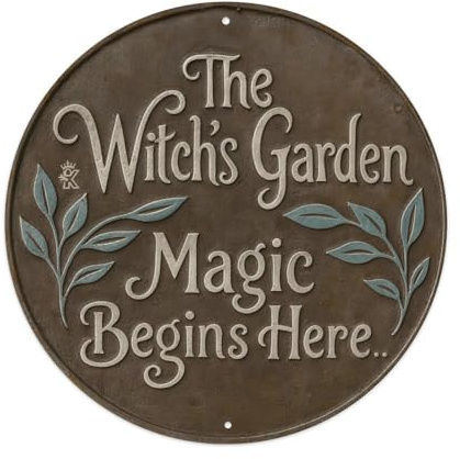 Witch's Garden Magic Retro Round Tin Metal Sign, Vintage Wall Decor for Home Bar, Cafe, Metal Poster 8x8 Inch