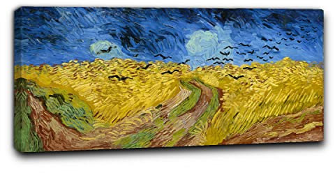 Niik Quadro + Telaio (BC) campo di grano con volo di corvi vincent van gogh 60 x 28,5 x 1,7 cm falso d'autore stampa su tela