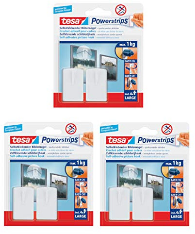 tesa Powerstrips Bildernägel, selbstklebend, Weiß, 6 Stück