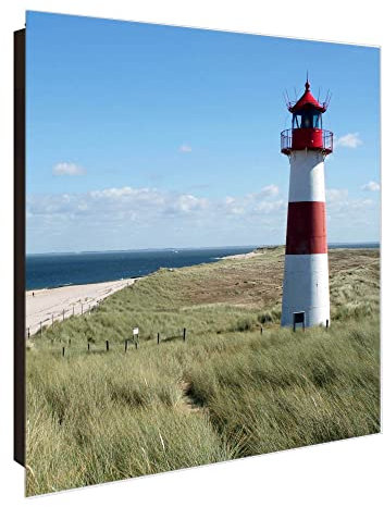 banjado Großer Schlüsselkasten Glas - Schlüsselbox 30x30cm mit 50 Haken - Schlüsselkasten modern für Schlüsselaufbewahrung mit beschreibbarer, magnetischer Glastür - Motiv Leuchtturm