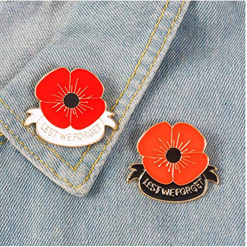Anniup 2 Stück Broschen in Mohnblumen-Form, Emaille, Geschenk für den Tag der Erinnerung, vier Blütenblätter Forever Lest We Forget Badges Bank, Kristalle