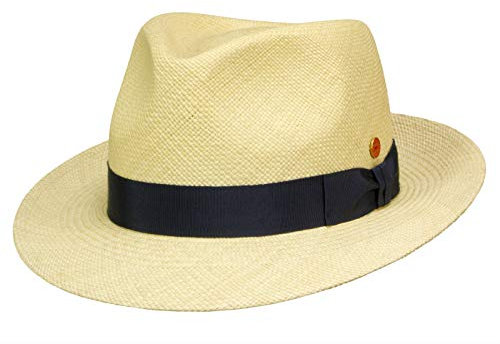 Mayser Manuel Panama Klassischer Fedora Hut Unisex - Natur-Marine (4-5002) - 57,5 cm (57)