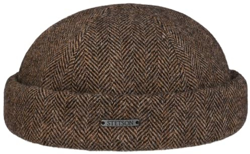 Stetson Lavoy Herringbone Wool Dockermütze Stilvolle Wintercap Meliertes Fischgrätmuster Größenverstellbar Made in the EU Herren Herbst/Winter