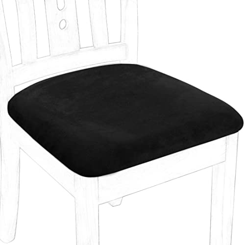 PiccoCasa Stretch Velvet Dining Chair Seat Covers with Ties 6 Pack Black | 18 x 18L, Stretch & Removable Velvet Chair Seat Covers, Furniture Chair Protectors for Dining Rooms & Events