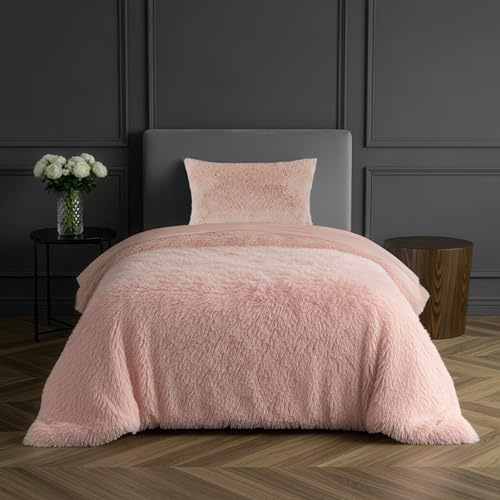 Sleepdown Set di Biancheria da Letto con Copripiumino e federe, Lussuoso, a Pelo Lungo, in Finta Pelliccia, Super Morbido, Facile da Pulire, per Letto Singolo (135 x 200 cm)