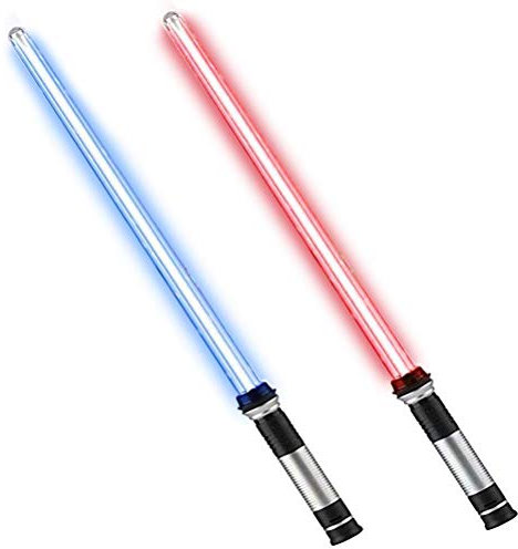 Light Up Sabre Sword, 2-in-1 LED Glow Sticks, 2 Pack Telescopic Light Sabers, with Battle Sound and 7 Colors Change, Collapsible Lightsaber Toy Gift For Kids Adults