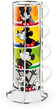 Egan Lot de 4 tasses à café empilables Mickey, Am + Metalrack ML. 80 PWM02I/4AM