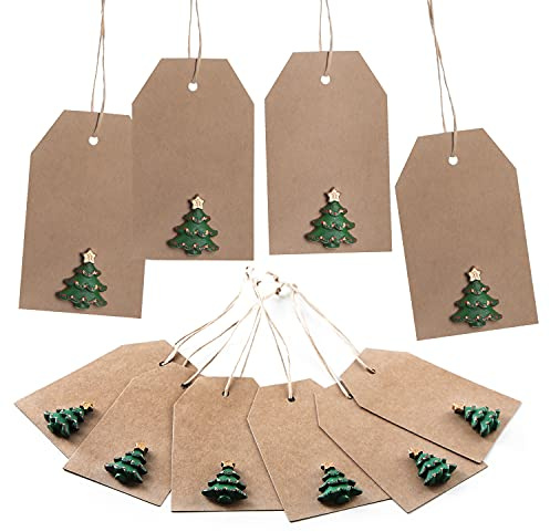 Logbuch-Verlag 10 weihnachtliche Anhänger für Namen als Namensanhänger für Geschenke an Weihnachten 9,5 x 5,5 cm mit Weihnachtsbaum Kraftpapier