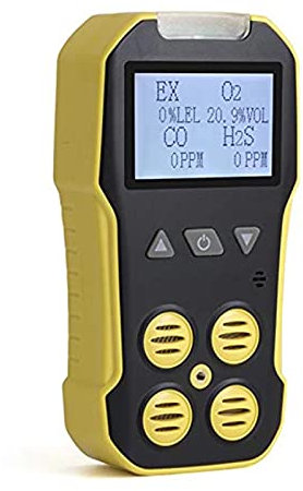 AIZYR Multi Gas Detector Gas Meter - 4 in 1 Gas Detector Meter Tester Analyzer with Light & Vibration Alarms & Color Display (O2+H2S+CO+LEL)