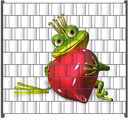 Wallario Zaun Sichtschutz Windschutz für EIN- und Doppelstabmattenzäune in der Größe Breite 2,00m x Höhe 1,80m, Motiv: Verliebter Froschkönig mit großem Herz