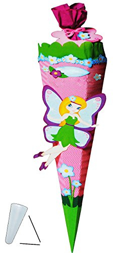 alles-meine.de GmbH BASTELSET Schultüte Elfe & Schmetterling - 85 cm - mit/ohne Kunststoff Spitze - Zuckertüte zum selber Basteln - 6 eckig/rosa - Mädchen - Blumen Blüten..