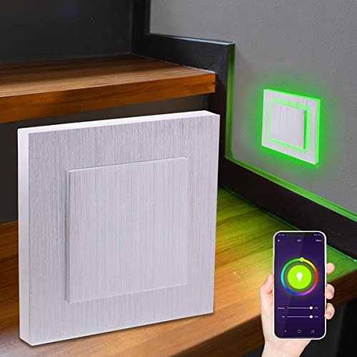 LongLife LED Treppenleuchte 230V Stufenlicht eckig Alu-gebürstet - Unterteil Lichtfarbe: Smart Tuya RGB CCT 5W Treppenbeleuchtung Stufenbeleuchtung Treppenlicht Wandleuchte