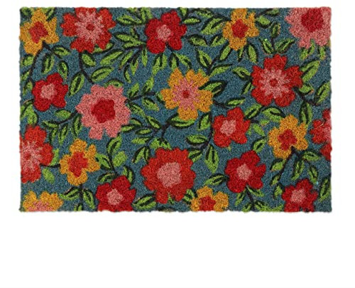 Relaxdays Fußmatte Kokos, Türvorleger Blüten-Motiv, 40 x 60 cm, rutschfest, wetterfest, Fußabtreter, innen & außen, bunt