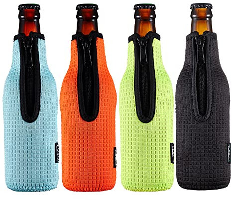 WK ieason Beer Bottle Sleeve Insulators 12oz 330ml Standard Beer Bottle Cooler Covers Zip-up Bottle Jacket 12OZ Beer Bottle Holder Non-Slip Thick Neoprene Sleeves (Orange/Green/Black/Light Blue)