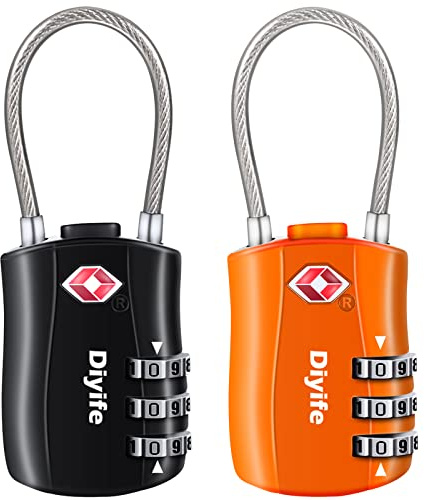 2 PCS Serrures à Bagages TSA, Diyife Cadenas de sécurité à 3 Chiffres, Cadenas à Combinaison, Code de Verrouillage pour Les valises de Voyage Valise Sac de Bagages - Noir, Orange