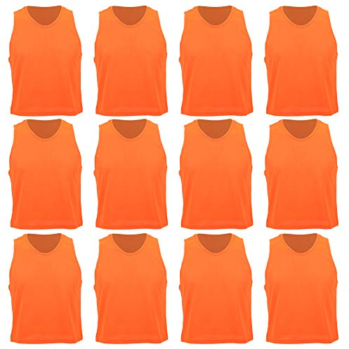 Boxwizard 12 Stücke Fußballleibchen Fußball Leibchen Kinder und Erwachsene Kleine Mesh Atmungsaktive Training Weste Orange Kind Freie Größe