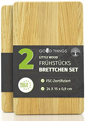 Little Wood – Tabla de desayuno de madera, perfecta como tabla de cortar y pan, madera de roble sostenible con certificado FSC, tabla de madera ideal para la cocina (juego de 2)