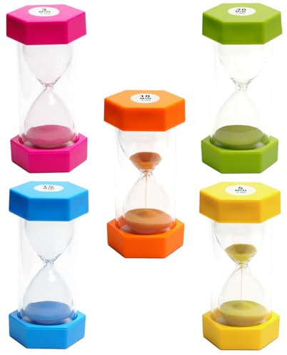 Sanduhr für Kinder, Timer, Sanduhren, Sanduhre, Küchentimer, Sanduhren Set, Sanduhren Eieruhren 3 5 10 15 30 Minuten Timer für Kinder Schule, 5 Stück