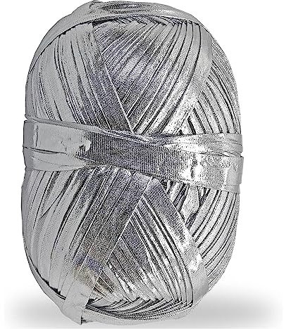 NOTIONSLAND 200 g Metallic-T-Shirt-Garn, Glanzgarn für Häkeltaschen, Glänzendes Strickgarn, Silbrig