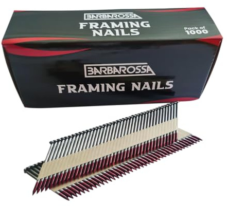 Barbarossa 1st Fix (51mm - 90mm) Galvanised collated framing Nails Box of 1000 (63mm Bright)