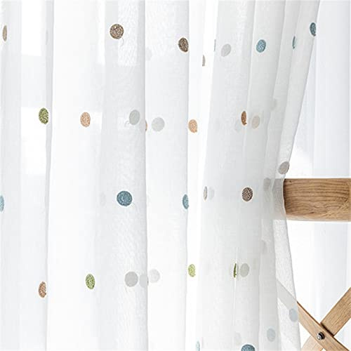Voile Vorhang Sheer Gardinen mit Ösen,Vorhänge aus massivem Leinen, durchscheinend,Farbige Punkte,dekoratives Gardinen-Design für modernes Wohnzimmer,2 Stücke,B140×H260cm