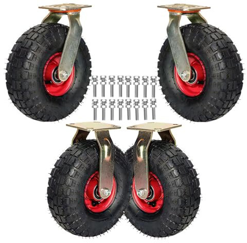 4er SET Gummi Transportrollen, Lenkrolle Mit Bremse Luftrad, Stoßdämpfung Leise Abriebfest Leicht Zu Installieren Durchmesser 200/250MM Möbel Bockrolle, Zum Speisewagen Mechanisch