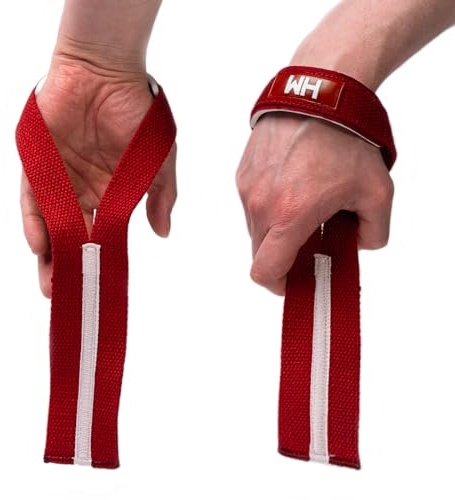 Weightlifting House Correas de muñeca para levantamiento de peso olímpico, snatch, pulls y deadlifts. Acolchado de neopreno para mayor comodidad (rojo)