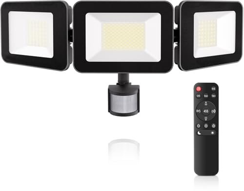 MEIKEE 100W Security Lights Outdoor Motion Sensor 9600LM PIR Floodlights | 6500K Daylight White,4 Modes,Timing with Remote Control,IP66 Waterproof,180° Adjustable,for Garden,Garage,Doorways