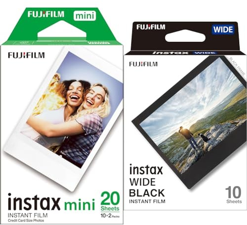 instax Mini & Wide Instant Film - White & Black Border, 20 & 10 Shot Packs, Suitable for All Cameras & Printers