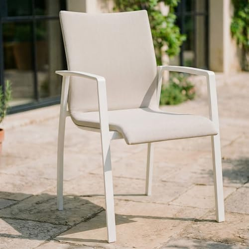 IDIMEX Gartenstühle Verano 6er Set, 57x89x62 cm, weiß/beige, stapelbar, robust, Aluminium mit Textilene Polster. Gartenmöbel-Set, Terrassenstühle, Balkonstühle wetterfest, Gartenstuhl 6er Set