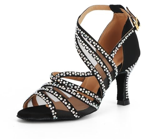 Taoyoule Zapatos de Baile Latino para Mujer Tacones de Baile de Salón con Purpurina para Salsa Sandalias de Samba con Diamantes de Imitación para Fiesta de Boda Tacón de 7.5cm