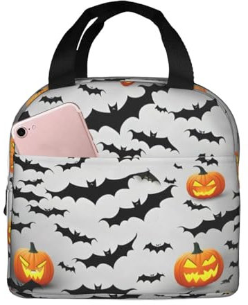 Bolsa de almuerzo con estampado de murciélagos voladores de Halloween, lonchera portátil para hombres y mujeres, picnic, trabajo, viajes